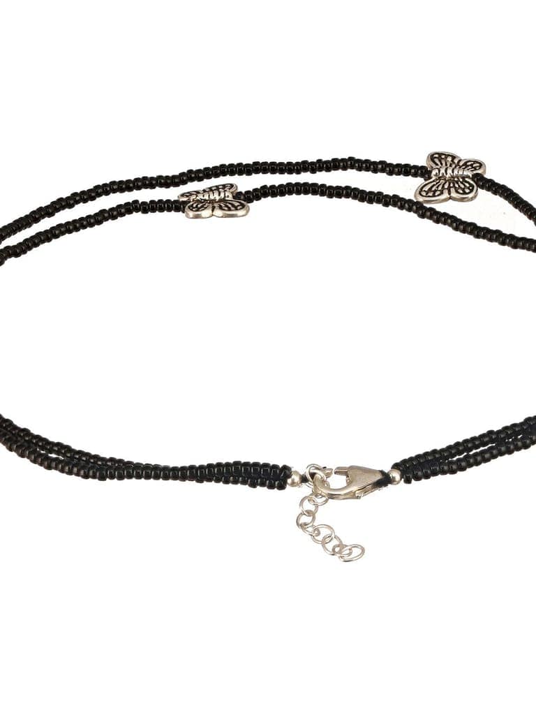 925 Sterling Silver Black Beads Butterfly Charms Payal Anklet view 9