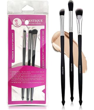 Majestique 3Pcs Eye Makeup Brush Set Contour Shading Eyeshadow Filler Large Brush & Smudge Brush