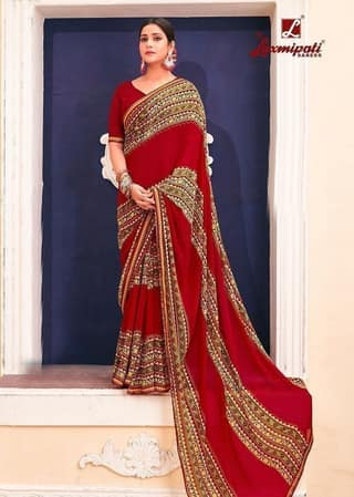 Digital Printed Georgette Saree in Red