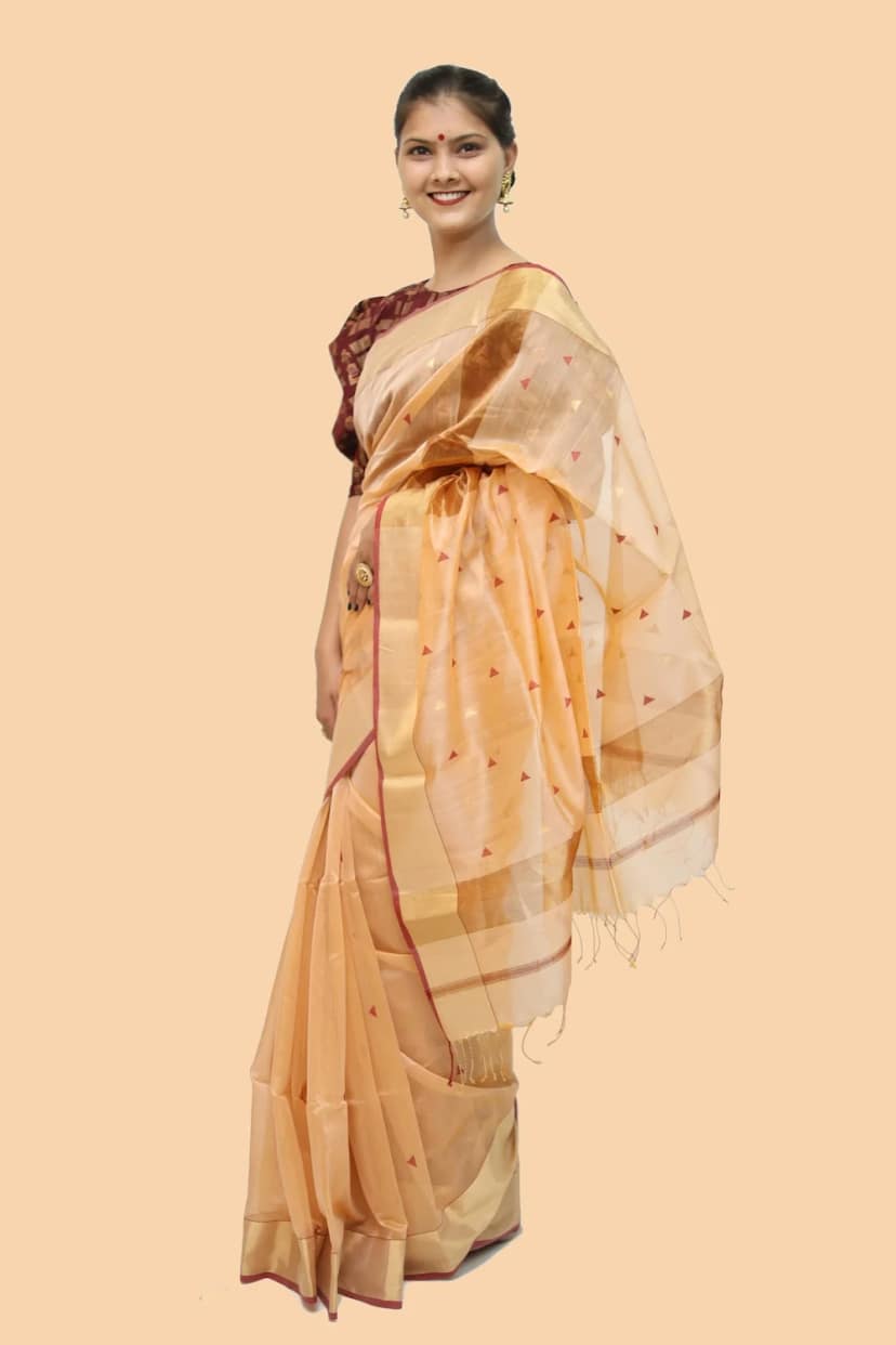 Heavenly Beige Zari Borcade handloom Saree with Tassels