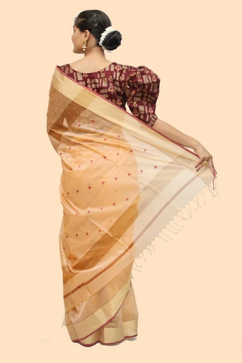 Heavenly Beige Zari Borcade handloom Saree with Tassels view 4
