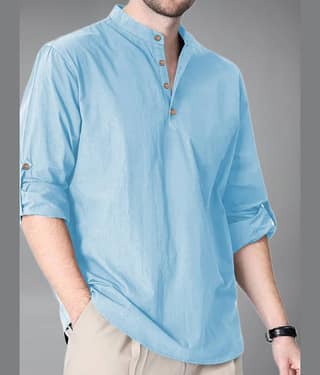 Vida Loca Cotton Blend Plain Shirt Style Kurta For Men ( Turquoise )