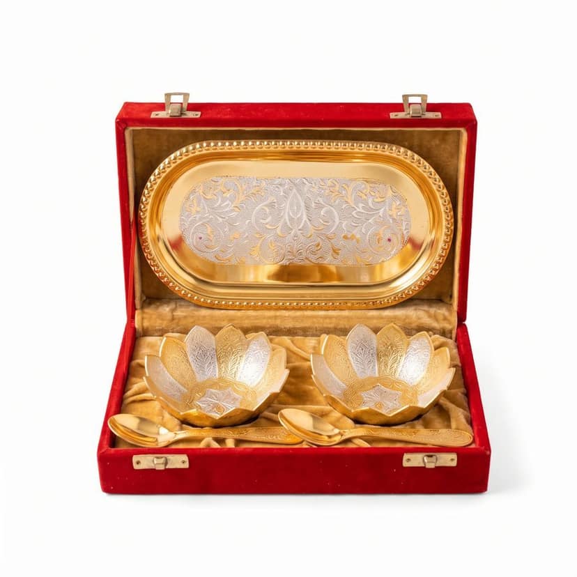 Premium Gold-Plated Lotus Dry Fruit Bowl Gift Set view 2