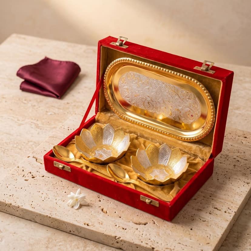 Premium Gold-Plated Lotus Dry Fruit Bowl Gift Set view 3