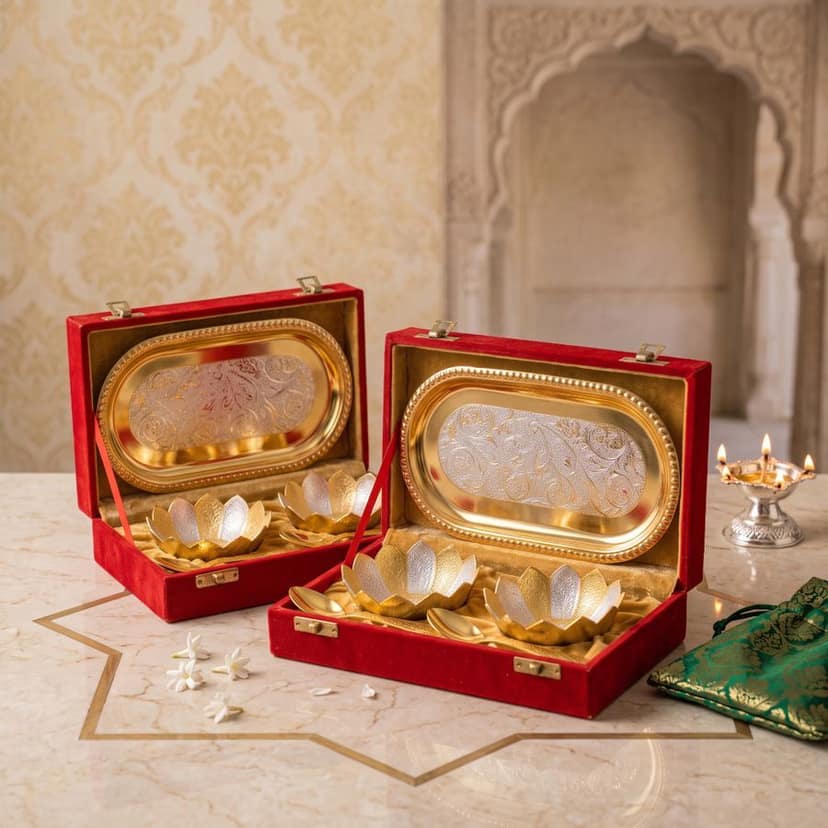 Premium Gold-Plated Lotus Dry Fruit Bowl Gift Set view 4