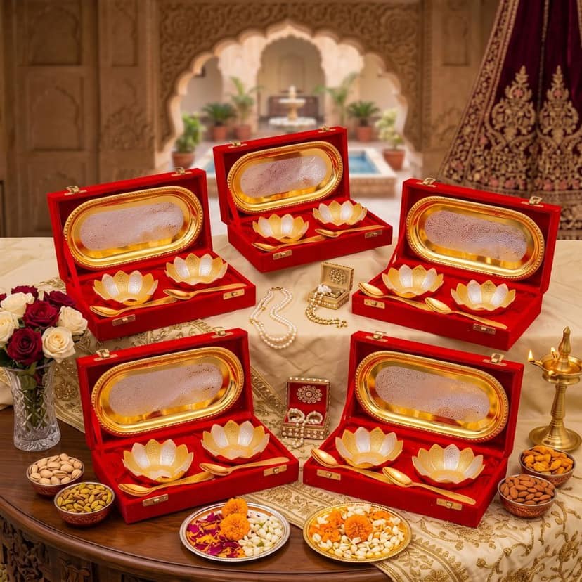 Premium Gold-Plated Lotus Dry Fruit Bowl Gift Set view 5