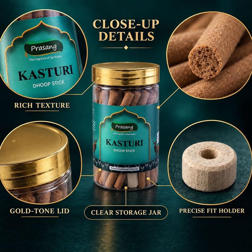 Kasturi Dhoop Sticks Jar with Holder for Daily Puja and Home Fragrance (100 Gm) view 2