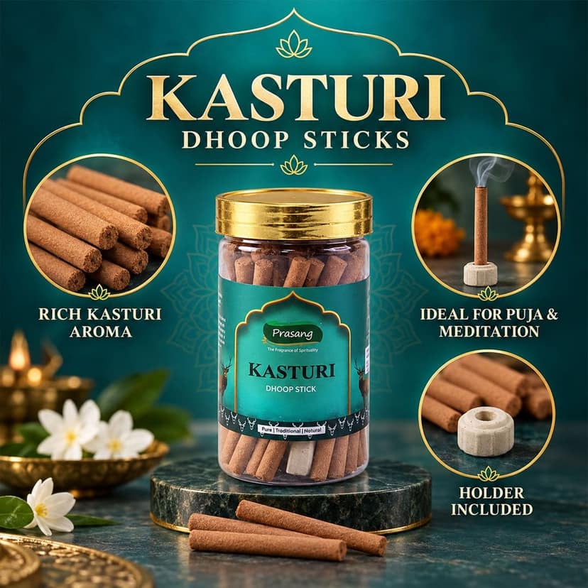 Kasturi Dhoop Sticks Jar with Holder for Daily Puja and Home Fragrance (100 Gm) view 3
