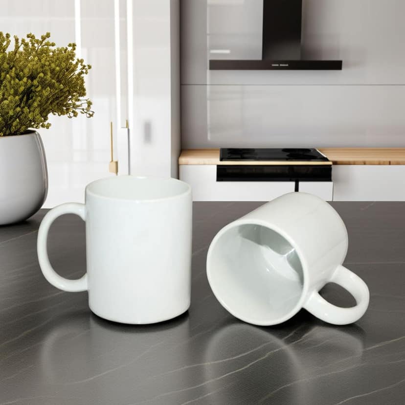 Off White Ceramic Coffee Cup, 300 ML, Set of 2 Ceramic Coffee Mugs with Large Handle for Man, Woman Classic Tea Mug for Cappuccino, Latte, Cocoa, Milk view 2