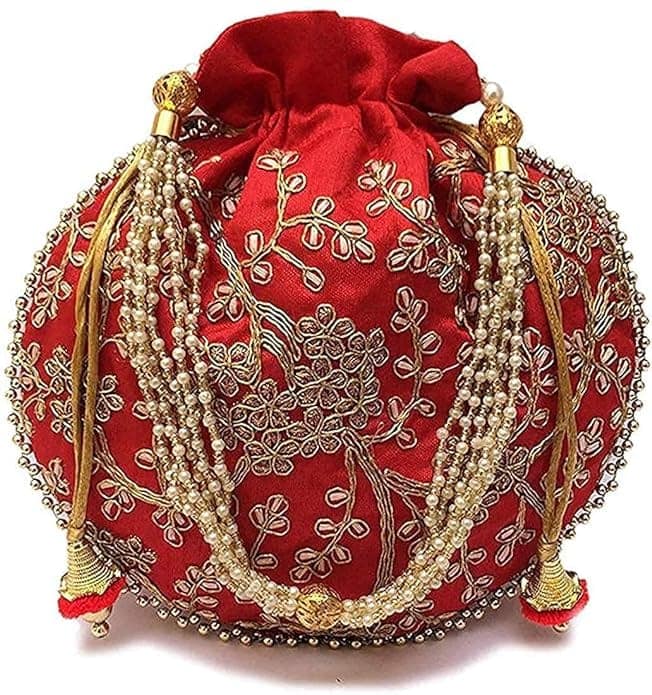 FASHIONS Rajasthani Style Royal Clutch Silk Batwa Bag Combo Wristlets Ethnic Potli Combo For Women's Zari Work Potli Combo Bridal Potli Combo ( Pack Of 4) view 5
