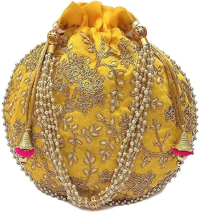 FASHIONS Rajasthani Style Royal Clutch Silk Batwa Bag Combo Wristlets Ethnic Potli Combo For Women's Zari Work Potli Combo Bridal Potli Combo ( Pack Of 4) view 6