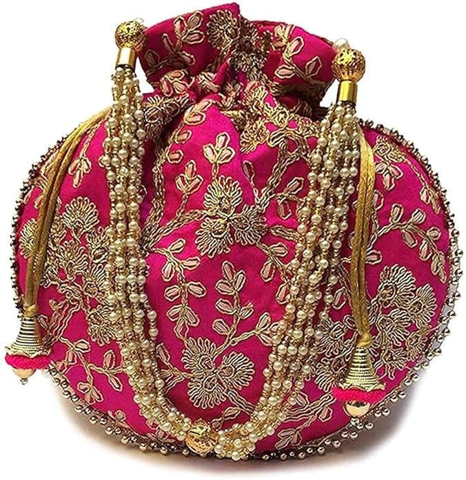 FASHIONS Rajasthani Style Royal Clutch Silk Batwa Bag Combo Wristlets Ethnic Potli Combo For Women's Zari Work Potli Combo Bridal Potli Combo ( Pack Of 4) view 7