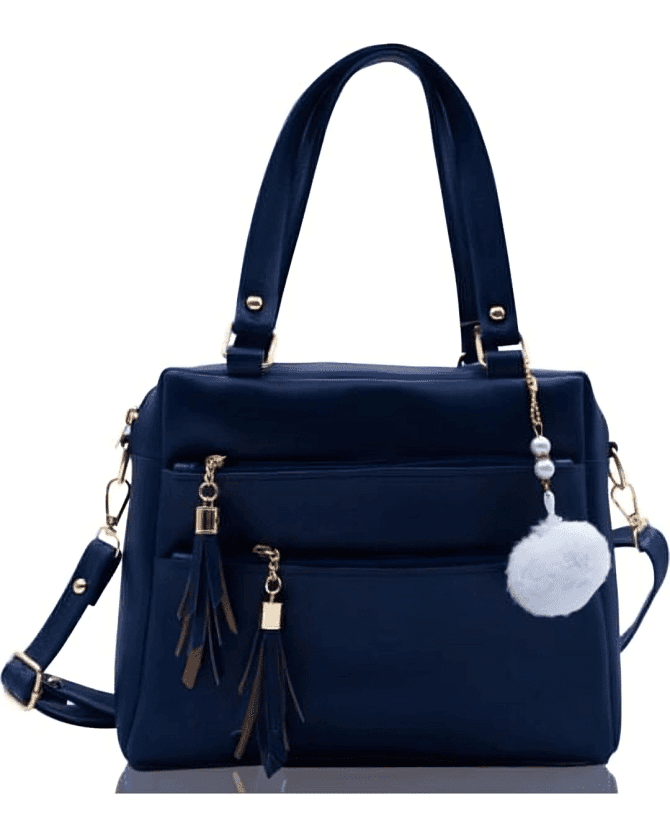 Chic Grey Handbag – Stylish Shoulder Bag with Tassels & Pom-Pom Charm for women view 3