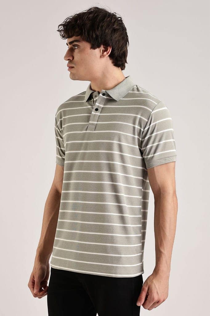Pollycotton Tan Brown Striped Polo view 3