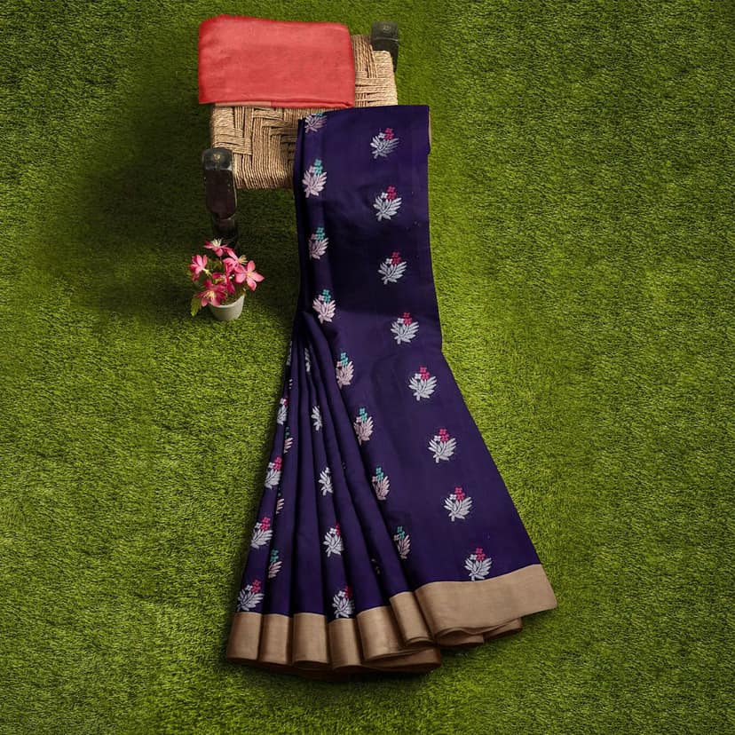 Navy Blue Color Kanjivaram Pure Silk Saree view 5