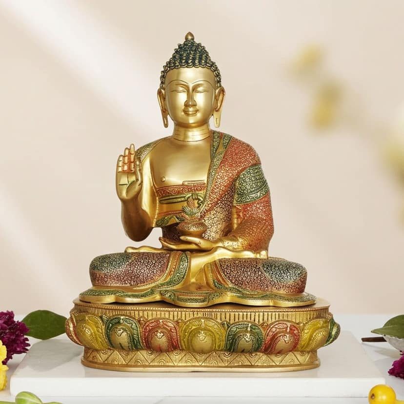 Brass Buddha Statue - Traditional Spiritual Home Decor, Height : 21.5 Inch (BSMAS660 E)