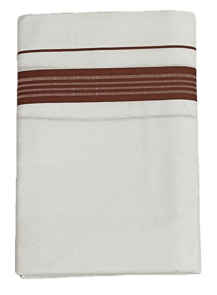 Pure white cotton Fancy border Dhothi - Think Border with lines - mundu view 2