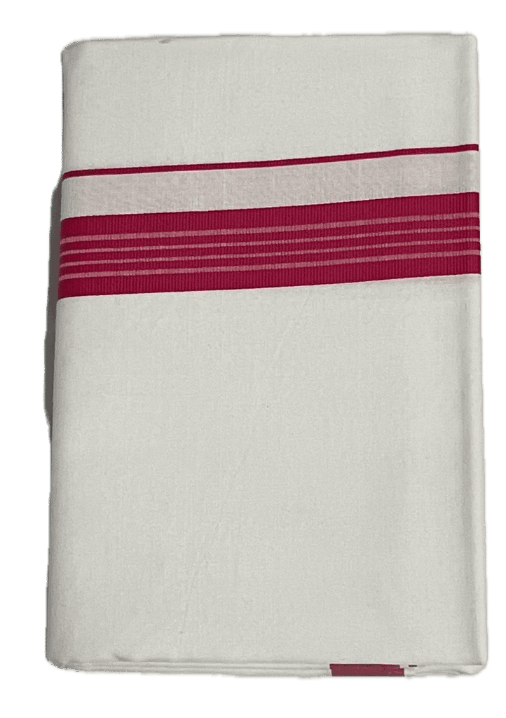 Pure white cotton Fancy border Dhothi - Think Border with lines - mundu view 3