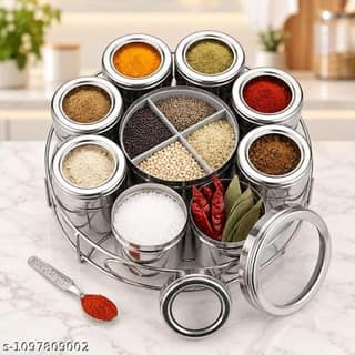 ECOLEX Stainless Steel Masala Box 12 in 1 with Stand | Masala Dabba