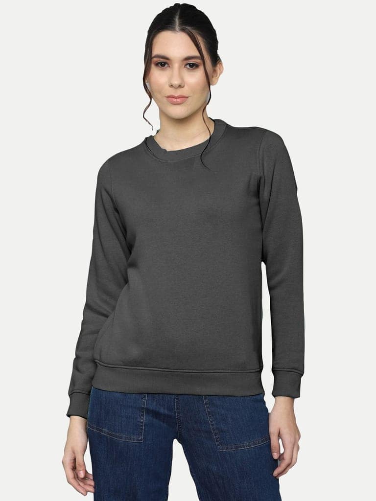 Women Solid Dark Grey Pullover view 2
