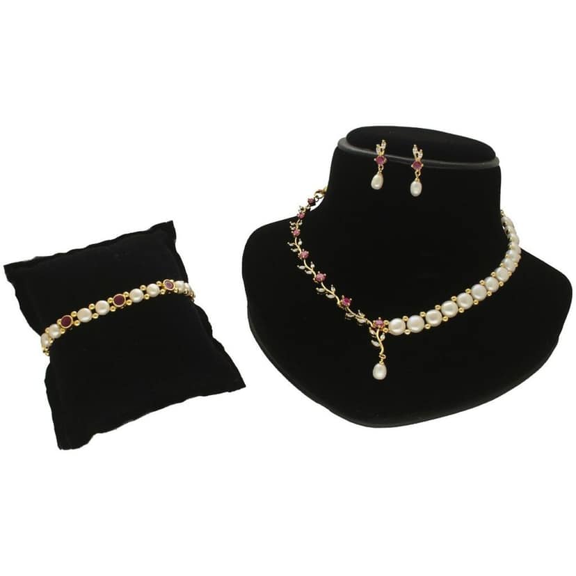 Royal Glint Pearl Necklace Set With Bracelet view 2