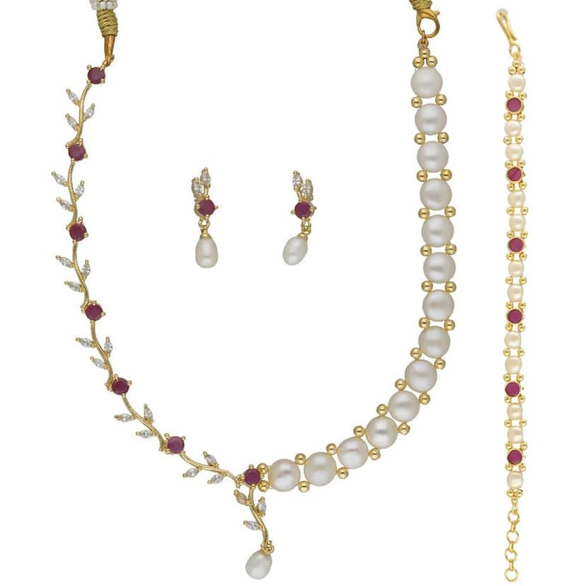Royal Glint Pearl Necklace Set With Bracelet view 3