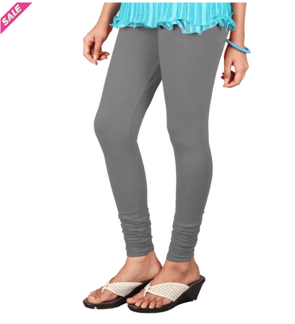 "Women's Solid Grey Cotton Blend Churidar Leggings"