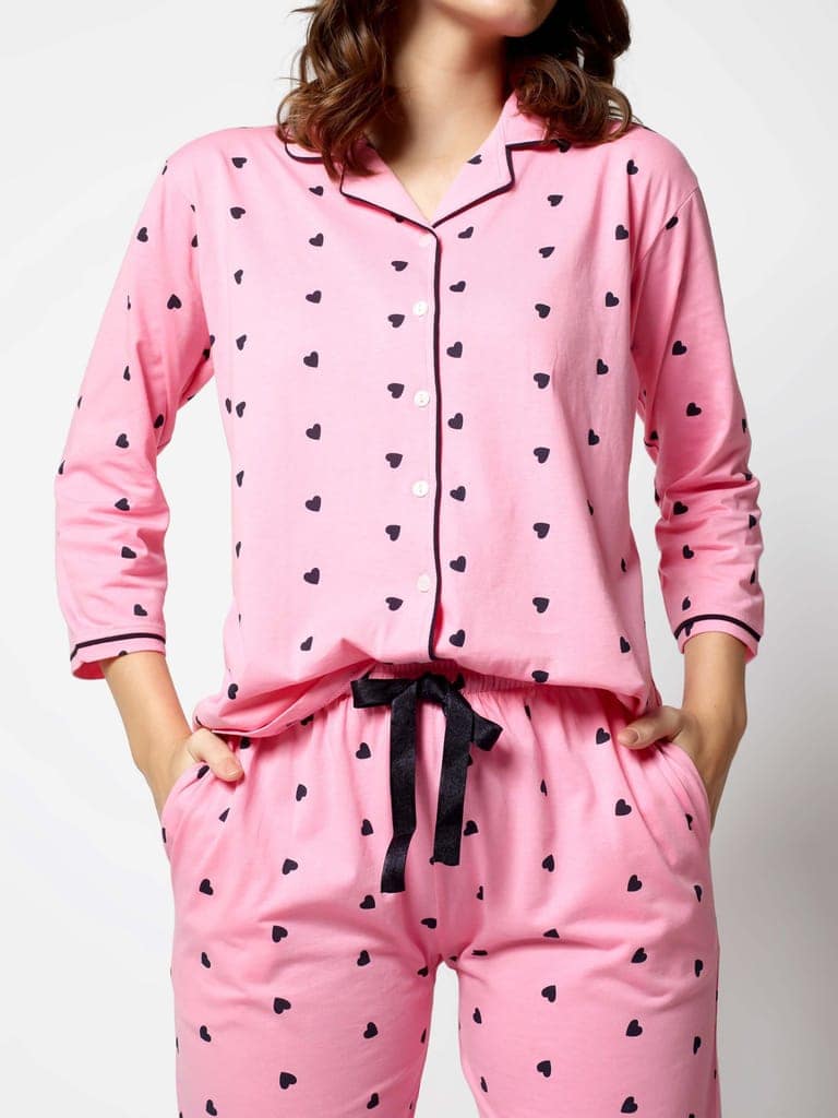 Zeyo Women Green Heart print Stylish Night suit set view 2