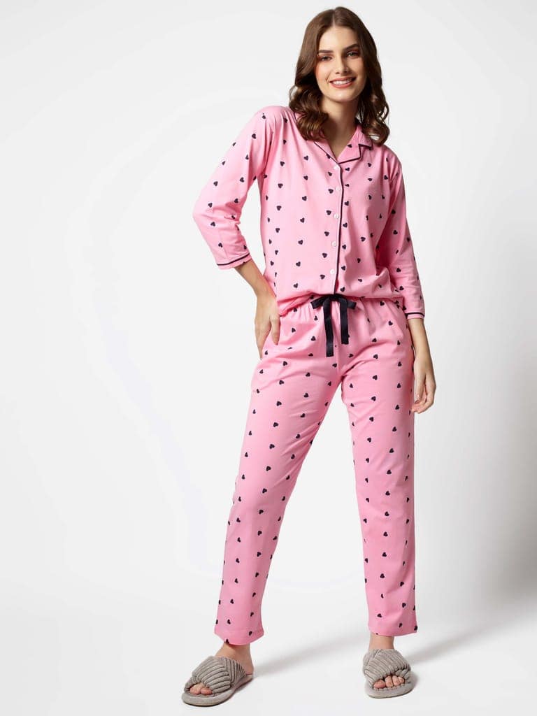 Zeyo Women Green Heart print Stylish Night suit set view 5