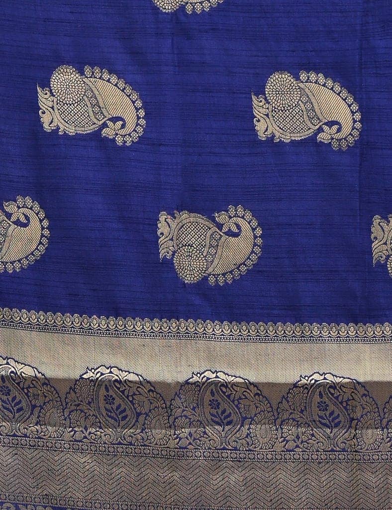 Beautiful Navy Blue Saree With Modish Design and Zari Border view 4