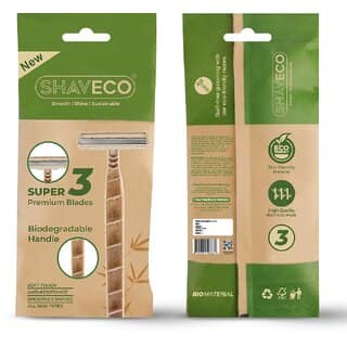 SHAVECO Bamboo Disposable Razor for Men, 3 Blades with Pivot Head And Lubricating Strip, Pack of 4 view 2