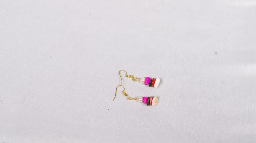 Pink and White Beaded Earrings view 2