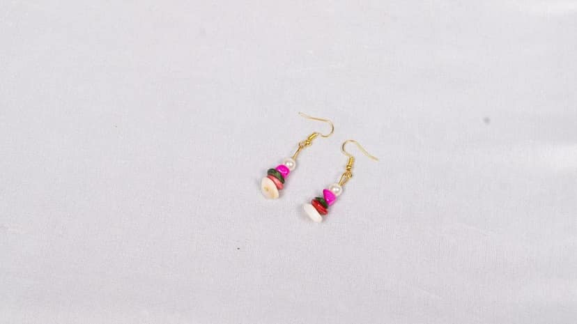 Pink and White Beaded Earrings view 3