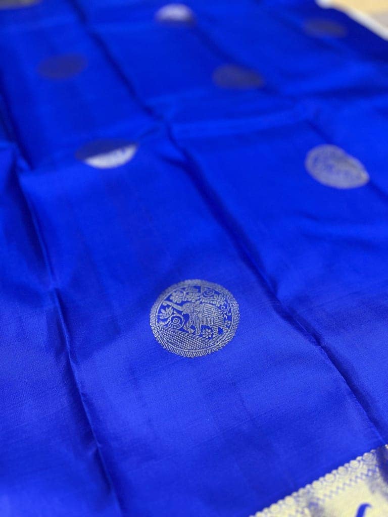 Ink Blue with Pink Has Wonderful Elephant Butta Design Pure Silk Saree with Unstitched Blouse view 2