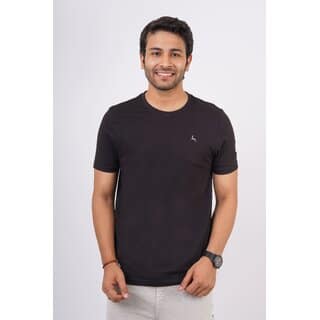 Red Line Mens Black Solid 100% Cotton Round Neck T-Shirt