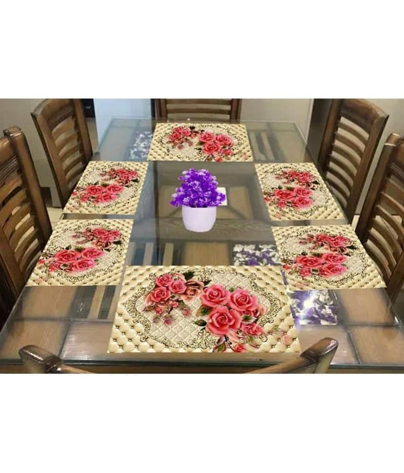 Revexo PVC Floral Rectangle Table Mats ( 40 cm x 30 cm ) Pack of 6 - Multi