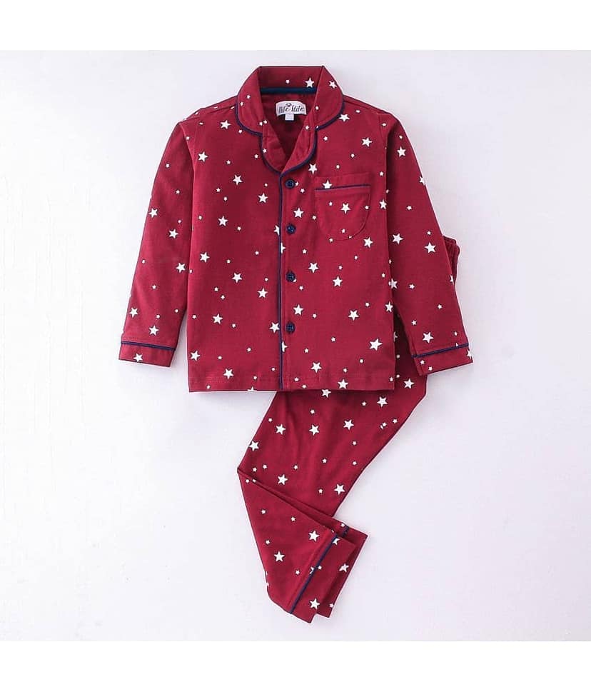 Nite Flite Pack of 1 Girls Cotton Nightsuit Set ( Red )
