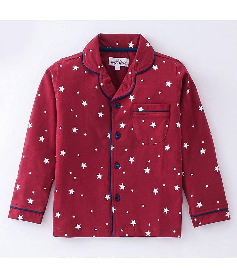 Nite Flite Pack of 1 Girls Cotton Nightsuit Set ( Red ) view 2
