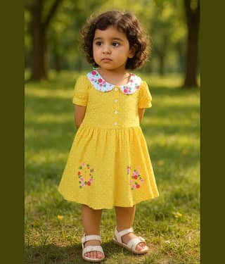 Clothe Funn Cotton Frock For Baby Girls ( Pack of 1 , Gold )