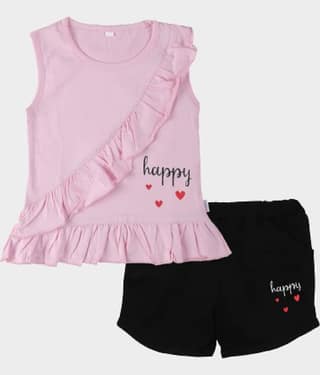 CATCUB Pack of 1 Girls Cotton Top With Shorts ( Green )