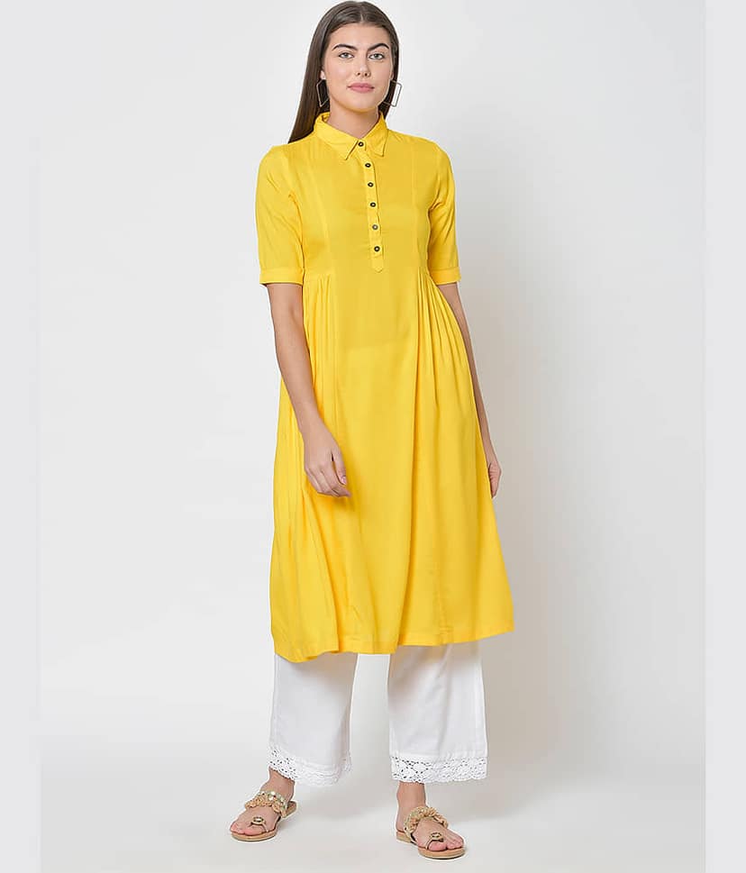 Pistaa - Yellow Viscose Women's Flared Kurti ( Pack of 1 )