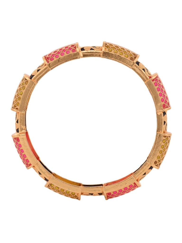 Set Of 2 Gold Toned Pink & Black Stone Studded Handcrafted Bangles view 6