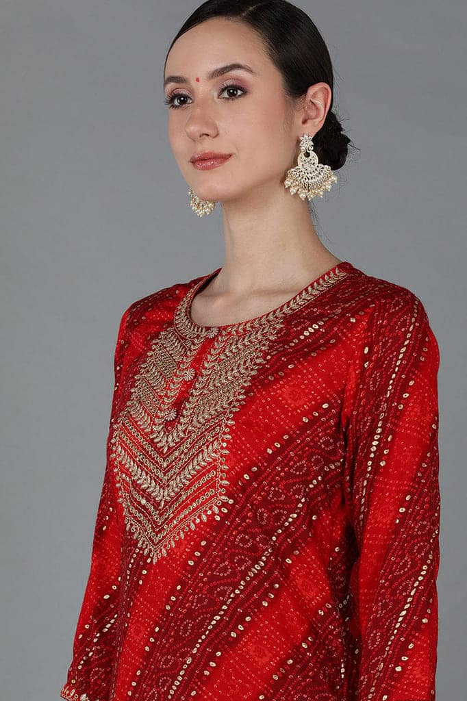 Red Viscose Rayon Geometric Straight Kurta VCK8881 view 2