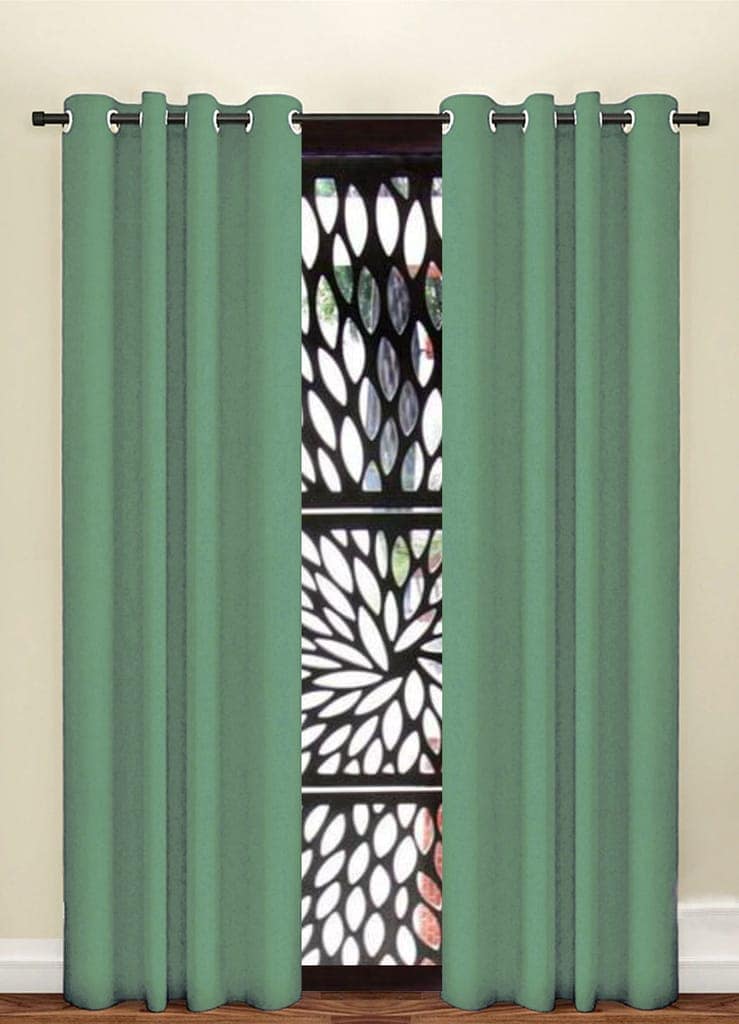 Omkar by R3 Inc. Thick Solid Blackout 9 feet Door Eyelet Curtain I Block Sunlight I Room Darkening, Wrinkle Free, Noise Reduction, Fade Resistant, Balance Temperature Set of 2 (Solid Curtain Green)
