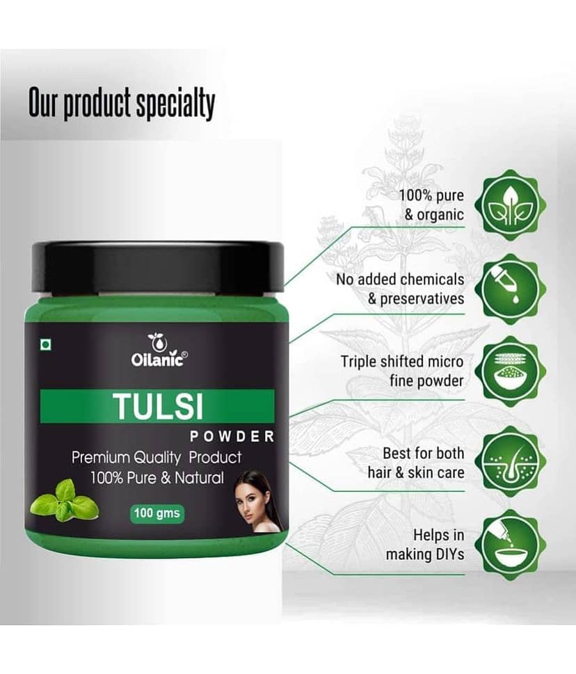 Oilanic 100% Pure Tulsi Powder & Pudina Powder For Skincare Hair Mask 200 g Pack of 2 view 2