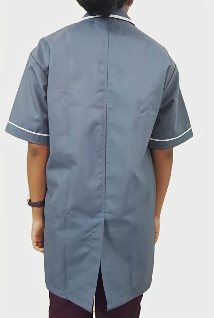 Medical Staff Apron | 3-Pockets Apron | Grey Color | Unisex Pattern | Style with White Pipine | Comfortable | Durable | Best Fitted For Medical Professionals (Staff, Nursing & Lab Technicians) view 2