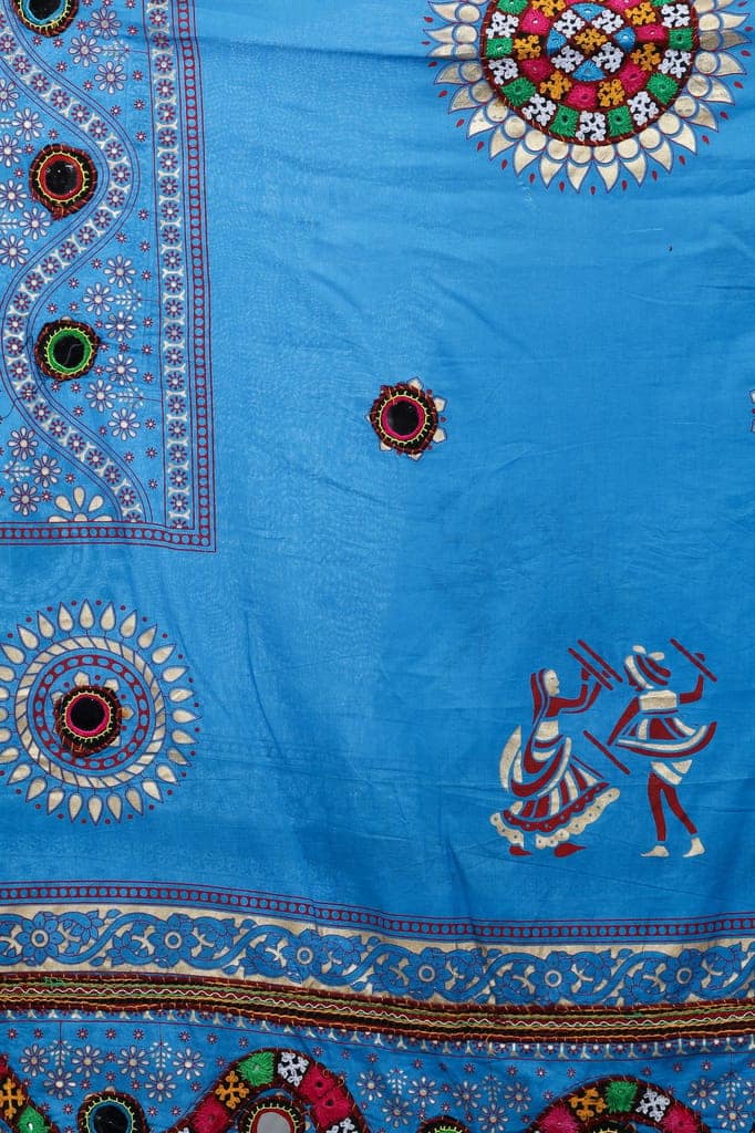 Blue-Jewel Printed Dupatta from Kutch with Hand-Embroidered Florals and Mirrors view 5