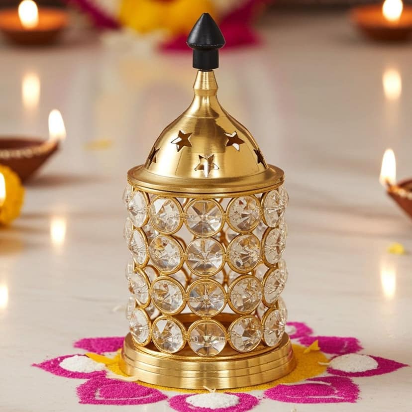 Brass Table Decor Oil Lamp Deep Jyoti No. 3 - Elegant Brass Oil Lamp for Home Temple, Height : 8 Inch (FMAS320 C)
