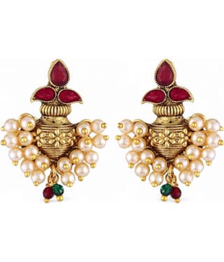 Vighnaharta Golden Danglers Earrings ( Pack of 1 )