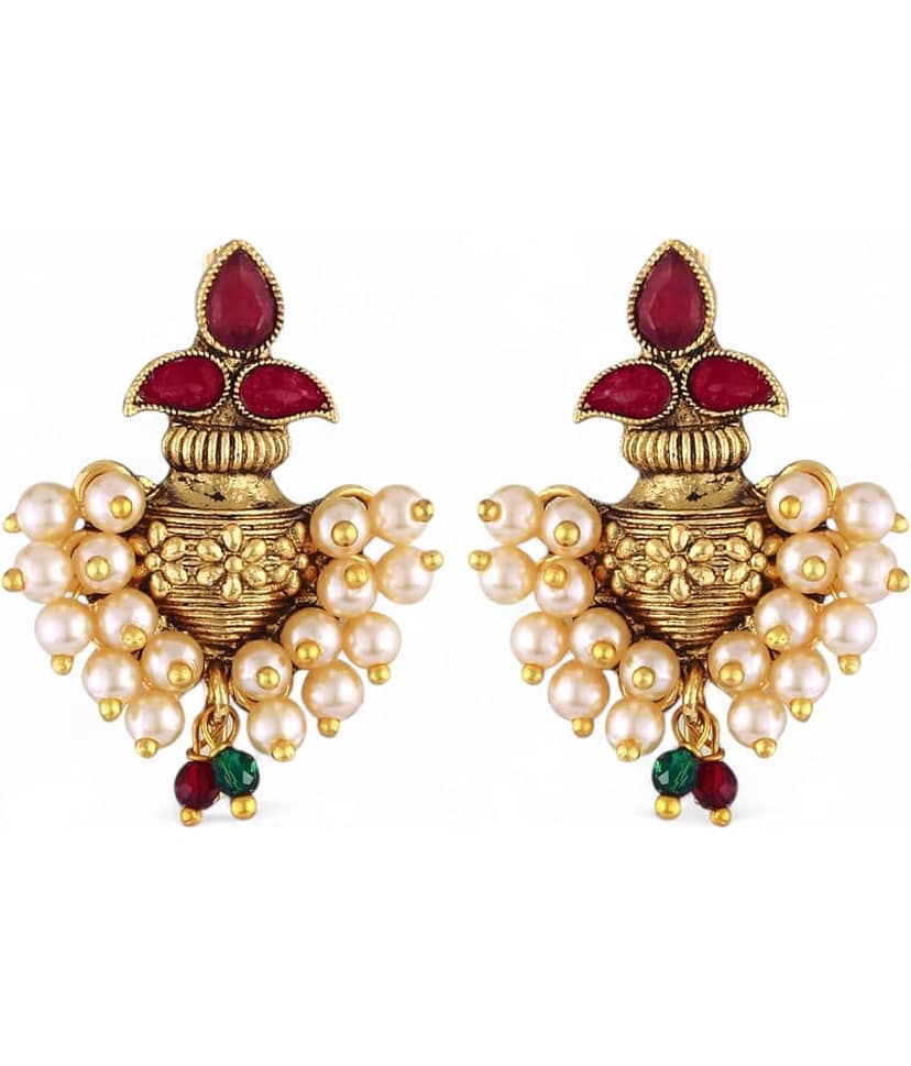 Vighnaharta Golden Danglers Earrings ( Pack of 1 )